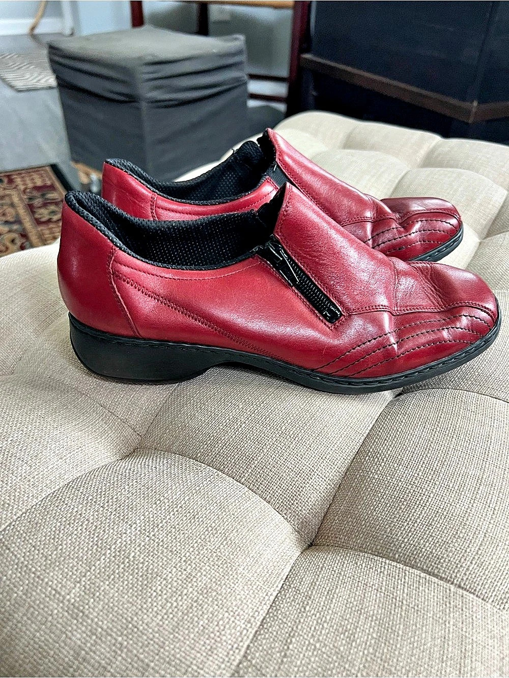 rieker Women's Red Leather-Look Zip Flats EU 41